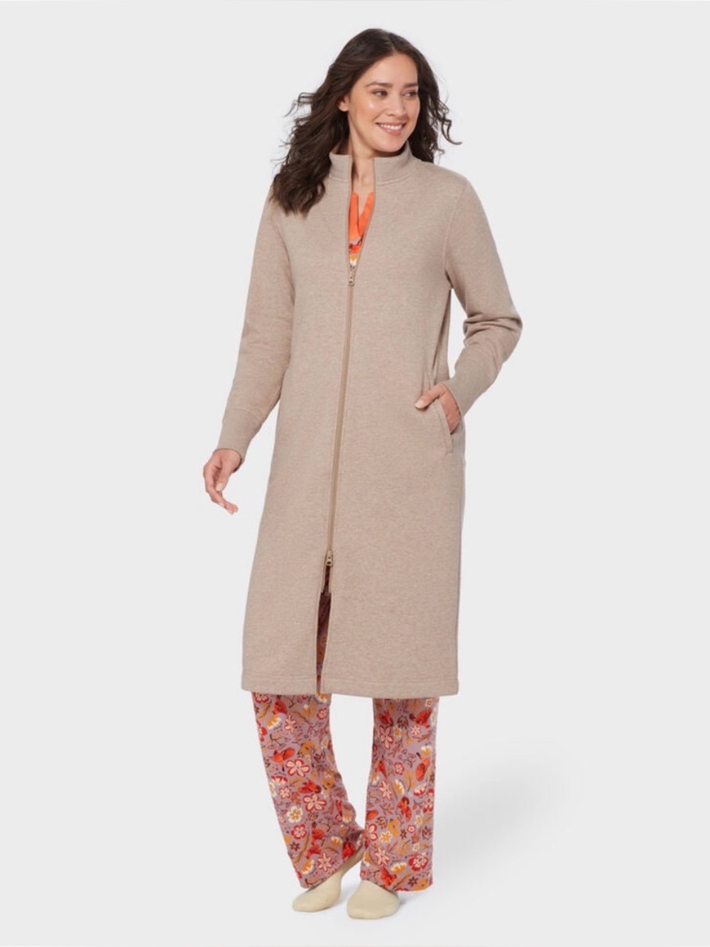 Duluth Trading Co. Souped-Up Fleece Full Zip Robe Oatmeal Heather Large cozy